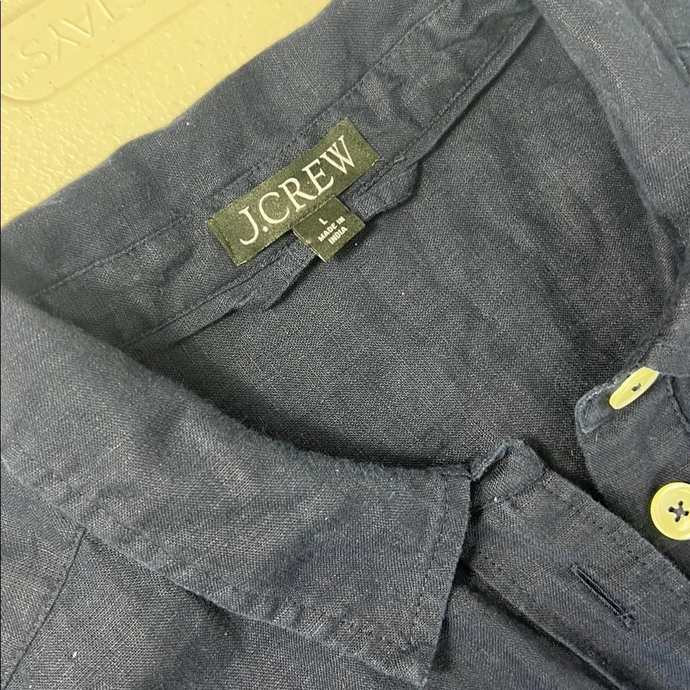 J.CREW Sz L Navy Blue Capitaine 100% Linen Shirtdress EUC Minimalist Summer - Picture 4 of 10